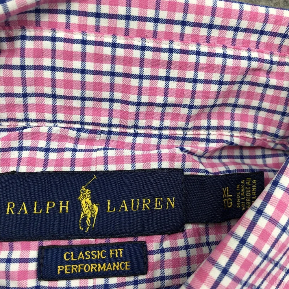Ralph Lauren Shirt Mens XL Pink Check Long Sleeve Button Down Classic Fit Casual
